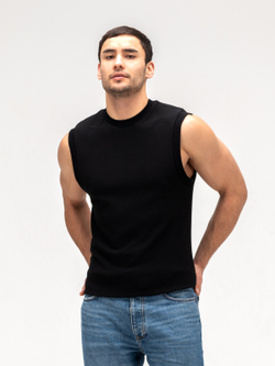 Майка мужская хлопковая на широких лямках Черная