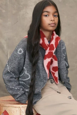 ZARA ШЕРСТЯНОЙ ВЯЗАНЫЙ КАРДИГАН С ЦВЕТОЧНОЙ ВЫШИВКОЙ - LIMITED EDITION, СЕРЫЙ