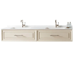 Комплект мебели AUTOGRAFO подвестная база под раковину, 185*50*35 см, 2 ящика bianco licido + Столешница из искусственного камня 1850*505*12 с двумя интегрированными чашами 600*300*100, цвет белый матовый