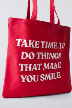 ZARA СУМКА-ШОПЕР ИЗ ХЛОПКА, КРАСНЫЙ