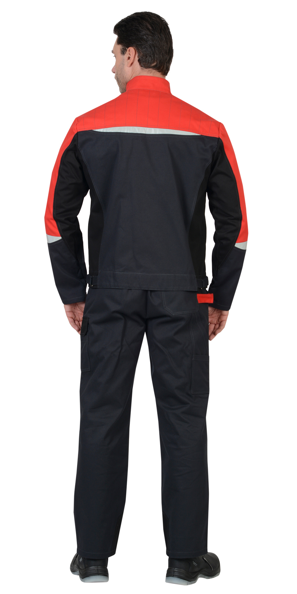 Костюм ФАВОРИТ-МЕГА куртка, п/к, серый с черным и красным, СОП, 100% х/б, пл. 320 г/кв.м