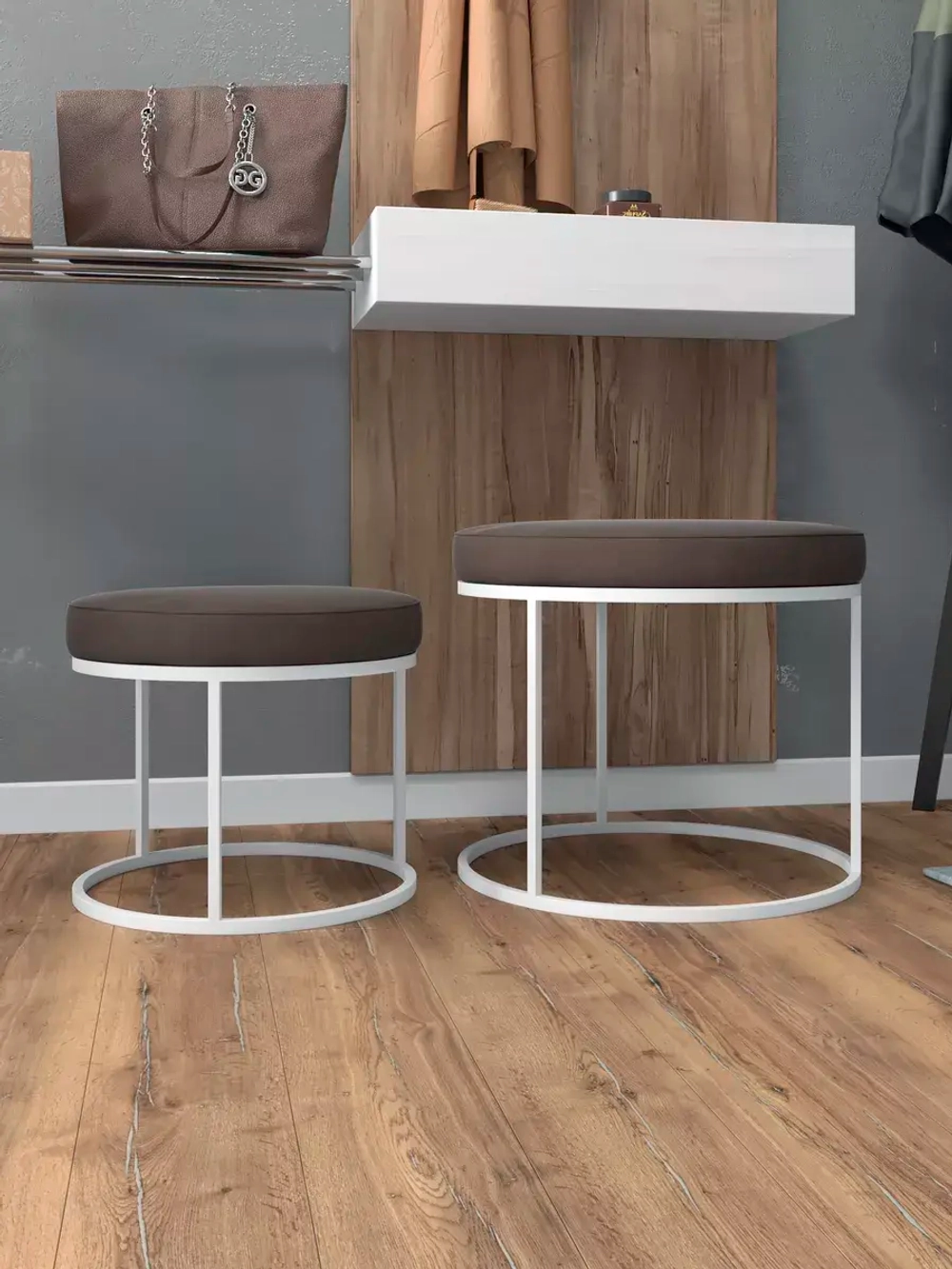 Комплект круглых банкеток - БКОР - коричневое на белом