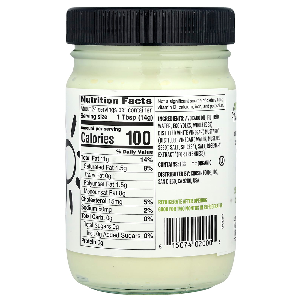 Chosen Foods, классический майонез со 100% чистым маслом авокадо, 355 мл (12 жидк. унций)