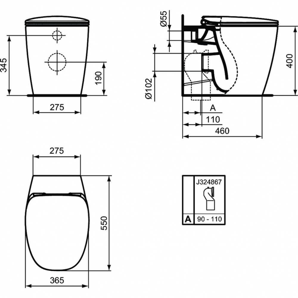 Напольный пристенный унитаз-соло Ideal Standard DEA AquaBlade T349101 сиденье микролифт