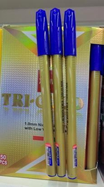 Ручка масляная 3-гранная, 1мм, синяя,золотой корпус