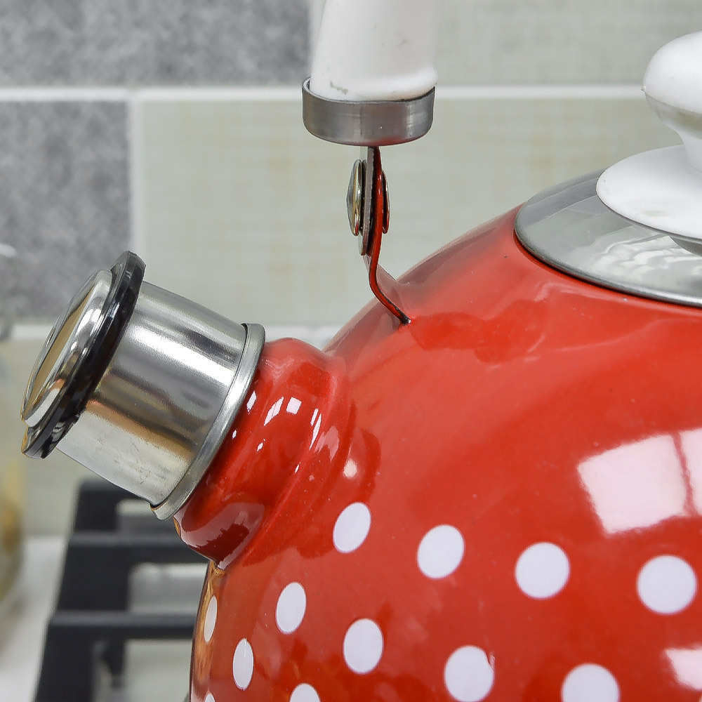 Чайник 3,5л со свистком, подвижная ручка, бордо "Белые горохи"