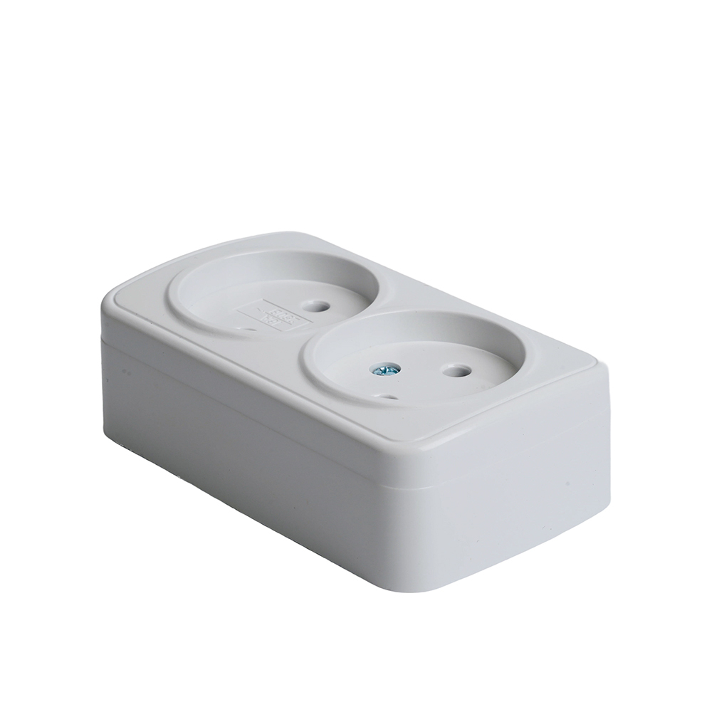 Розетка накладная 2-местная б/з STEKKER, PST10-502-20, пластик АВS, 250В, 16А, IP20, серия Basic, белый 50075