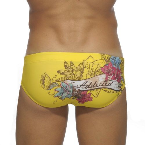 Мужские плавки брифы желтые с принтом Addicted