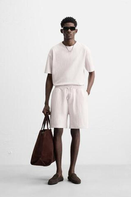 ZARA ШОРТЫ-ДЖОГГЕРЫ ИЗ РЕЛЬЕФНОЙ ТКАНИ, РОЗОВЫЙ/ЛИЛОВЫЙ