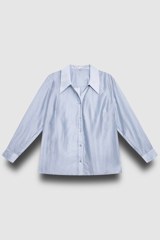 Блузка из тенселя с отложным воротником, серо-голубой