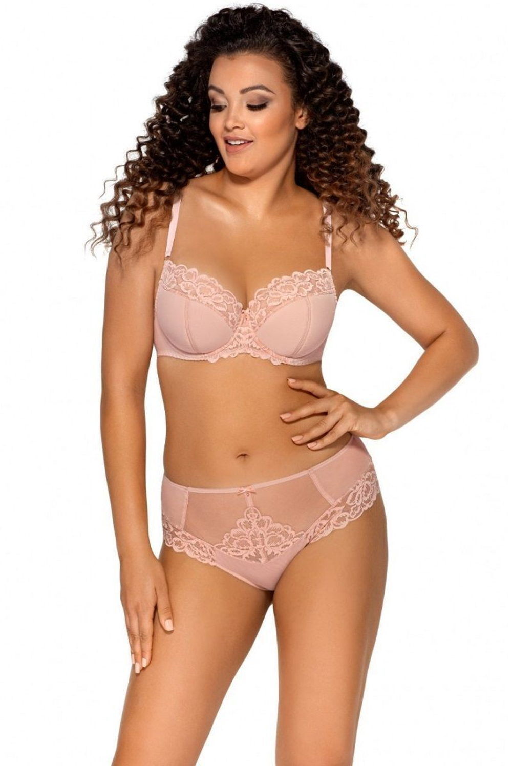 Соблазнительные трусики-бразилиана с кружевом (Размер: XXXL) (Цвет: нежно-розовый)