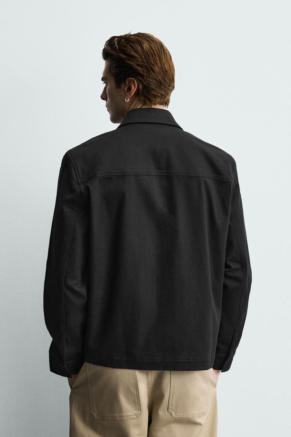 ZARA КУРТКА-РУБАШКА REGULAR FIT С КАРМАНАМИ, ЧЕРНЫЙ