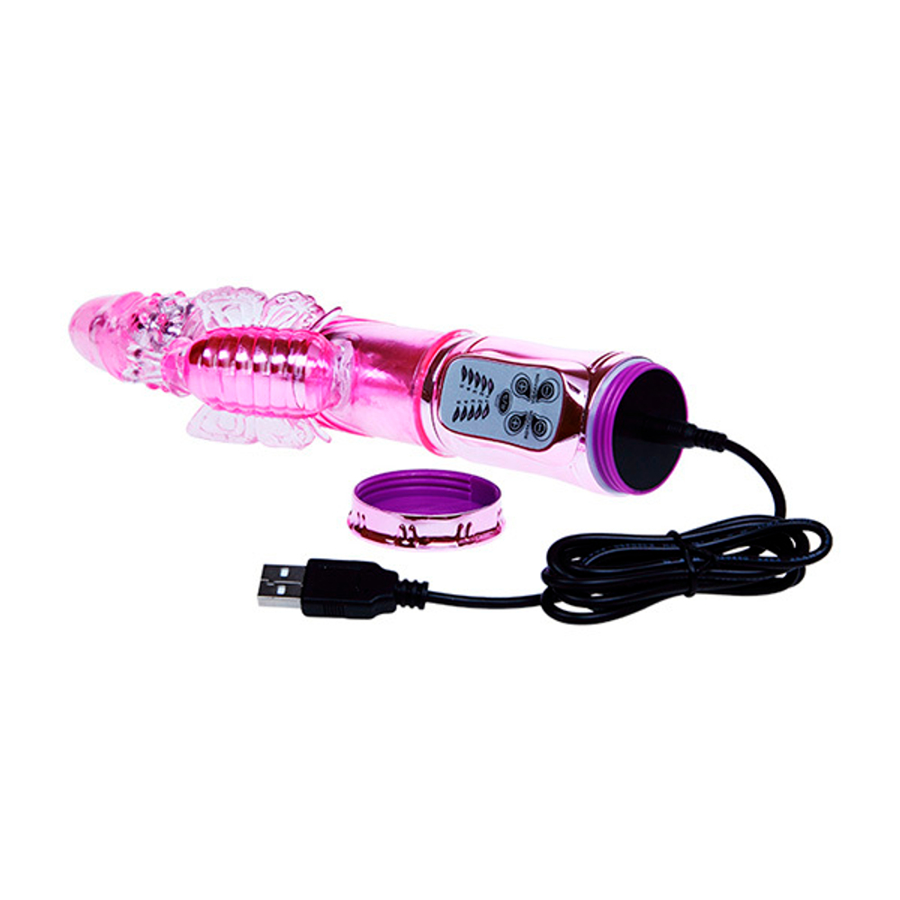 Розовый вибратор-бабочка 29см Baile Throbbing Butterfly BW-058007