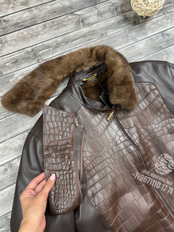 Меховая куртка со вставками кожи крокодила Zilli