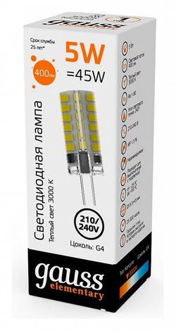 Лампа светодиодная Gauss Elementary G4 5Вт 3000K 18015