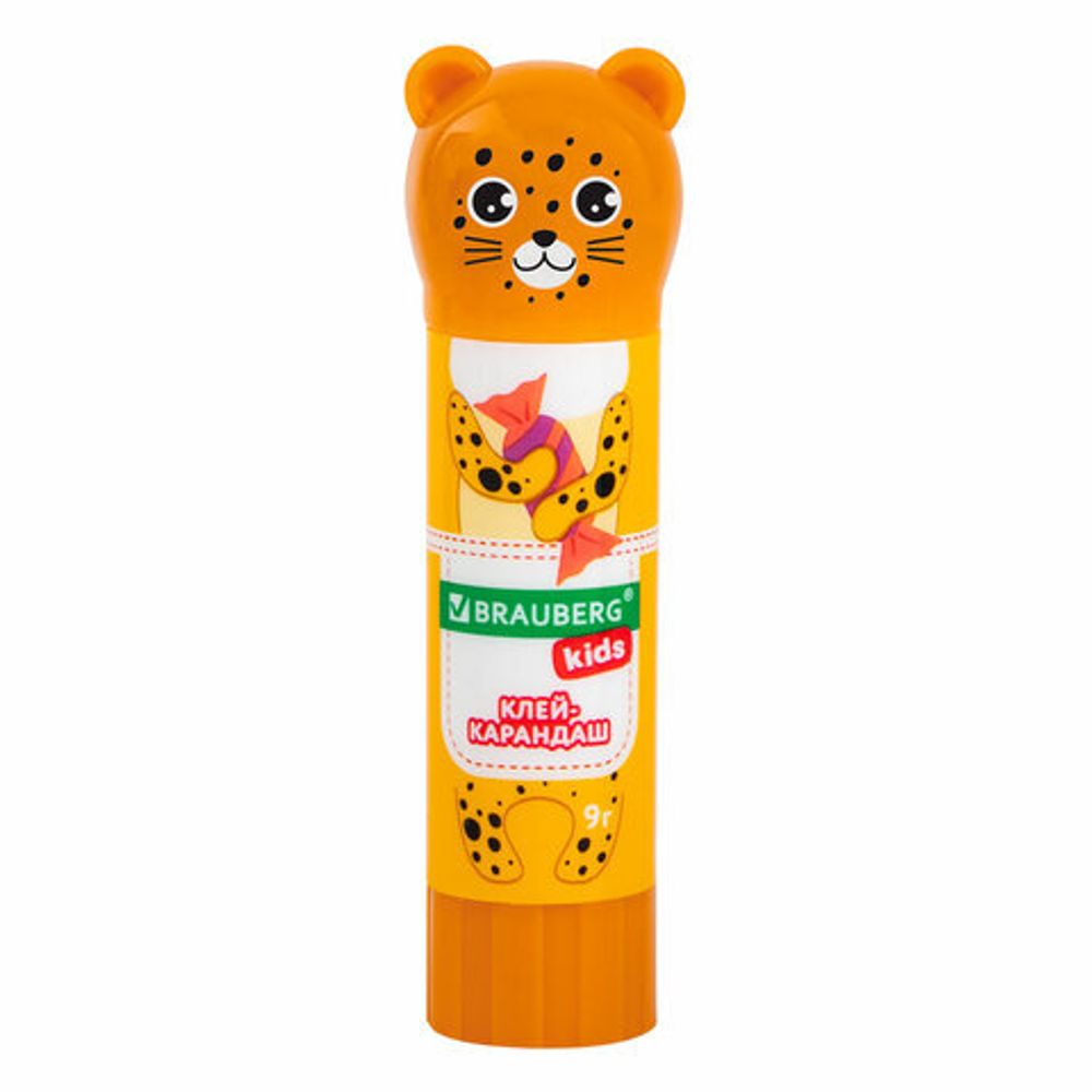 Клей-карандаш "Зверята: панда, слон, леопард" 9 г, фигурный колпачок, 3 шт./блистер, BRAUBERG KIDS, 272473