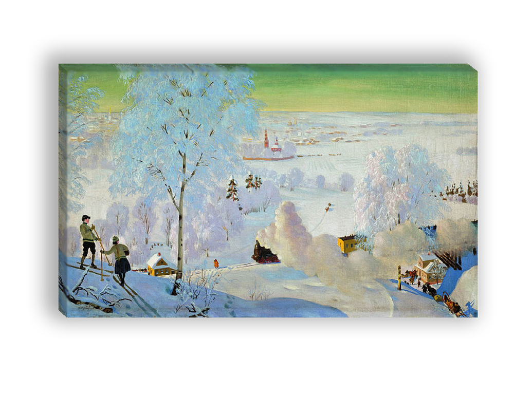 "Лыжники", Кустодиев Борис Михайлович, картина (репродукция)
