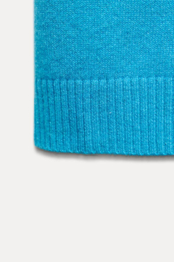 ZARA БАЗОВЫЙ ТОП ИЗ 100% ШЕРСТИ С КОРОТКИМИ РУКАВАМИ, СИНИЙ