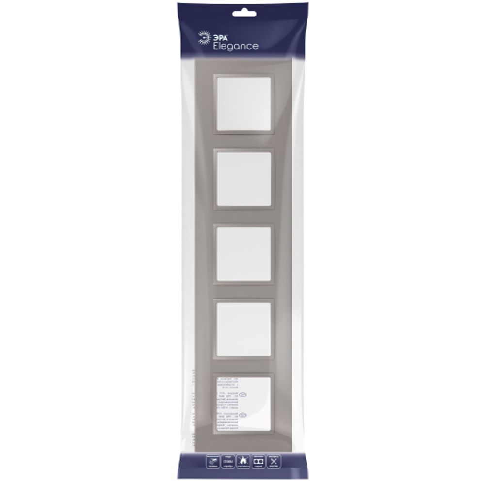 Рамка для розеток и выключателей ЭРА Elegance 14-5015-16 на 5 постов, Classic, титан