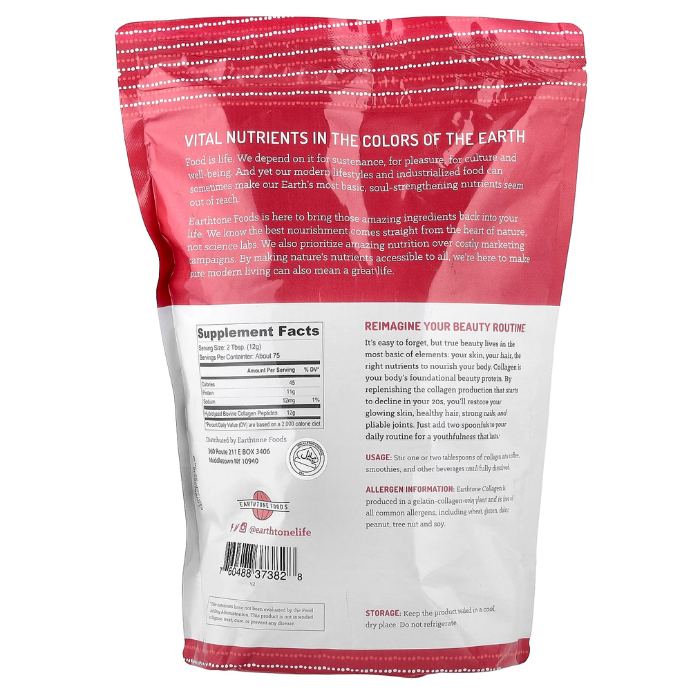 Earthtone Foods, пептиды коллагена от животных травяного откорма, 907 г (32 унции)