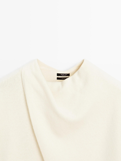 Massimo Dutti Свитер из 100% шерсти с шарфом, натуральный, кремовый