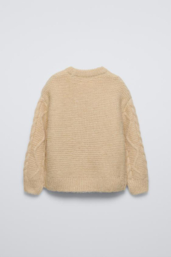 ZARA СВИТЕР С УЗОРОМ «КОСЫ», ЦВЕТ СЛИВОЧНОГО МАСЛА