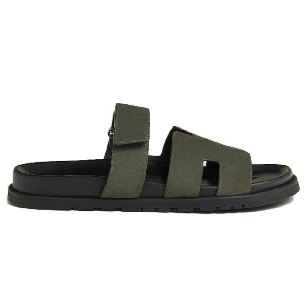 Hermes Chypre Round Toe Open Toe Slippers Men's Forest Green, H222856Z H4N
