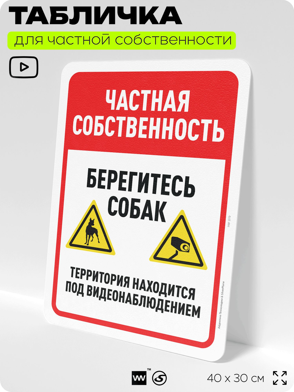 Табличка для частной территории "Частная собственность, берегите собак", на дом, для участка, организаций, предупреждающая, 40х30 см, Silver Plane x Айдентика Технолоджи