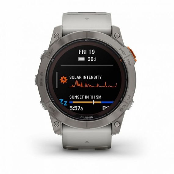 Garmin Fenix 7X Pro Sapphire Solar – титановый корпус, серо-оранжевый ремешок