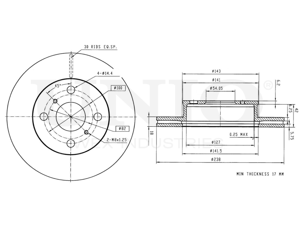 Диск тормозной передний UNIO BRD-20438