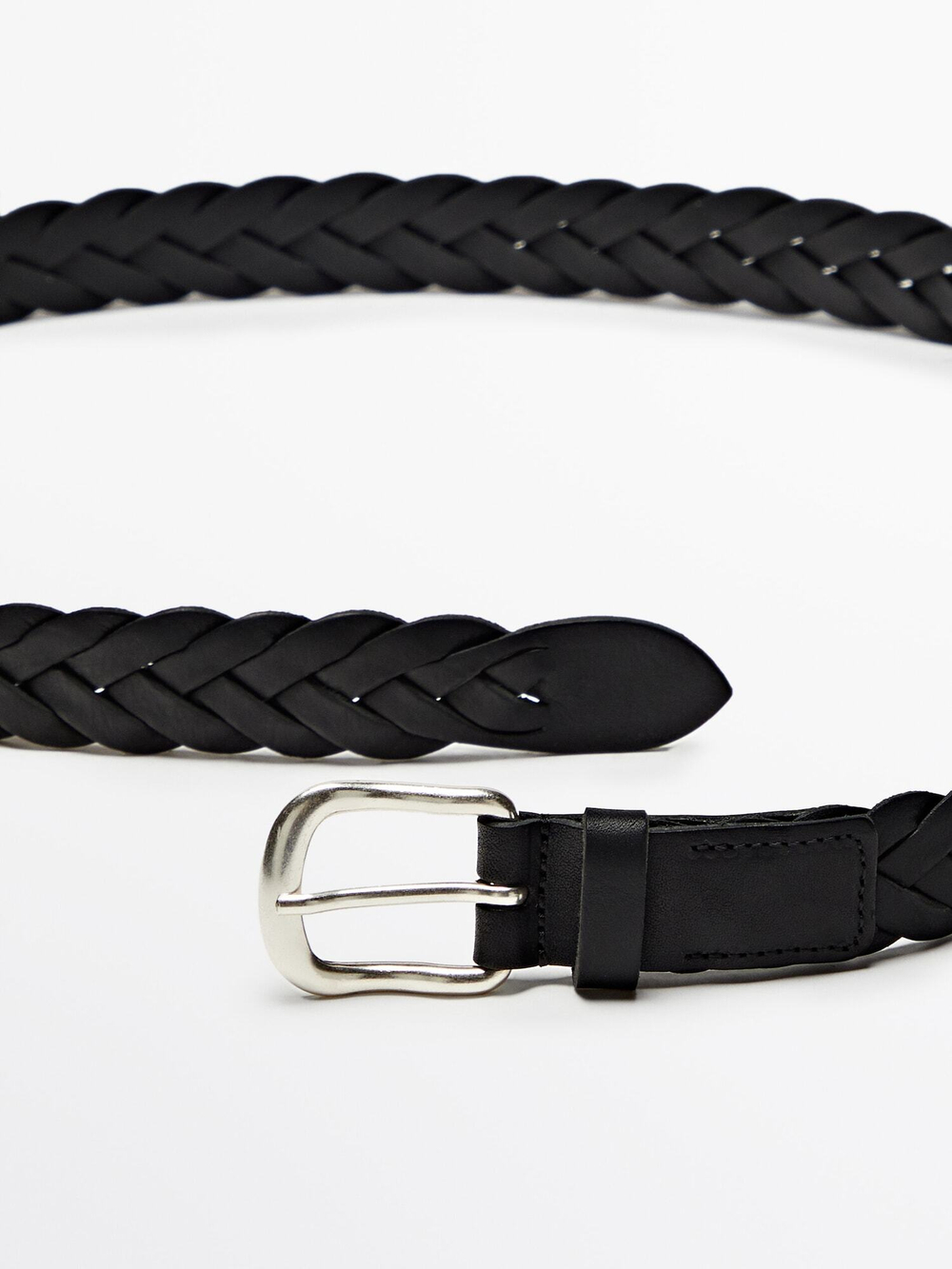 Massimo Dutti Плетеный ремень из кожи, черный