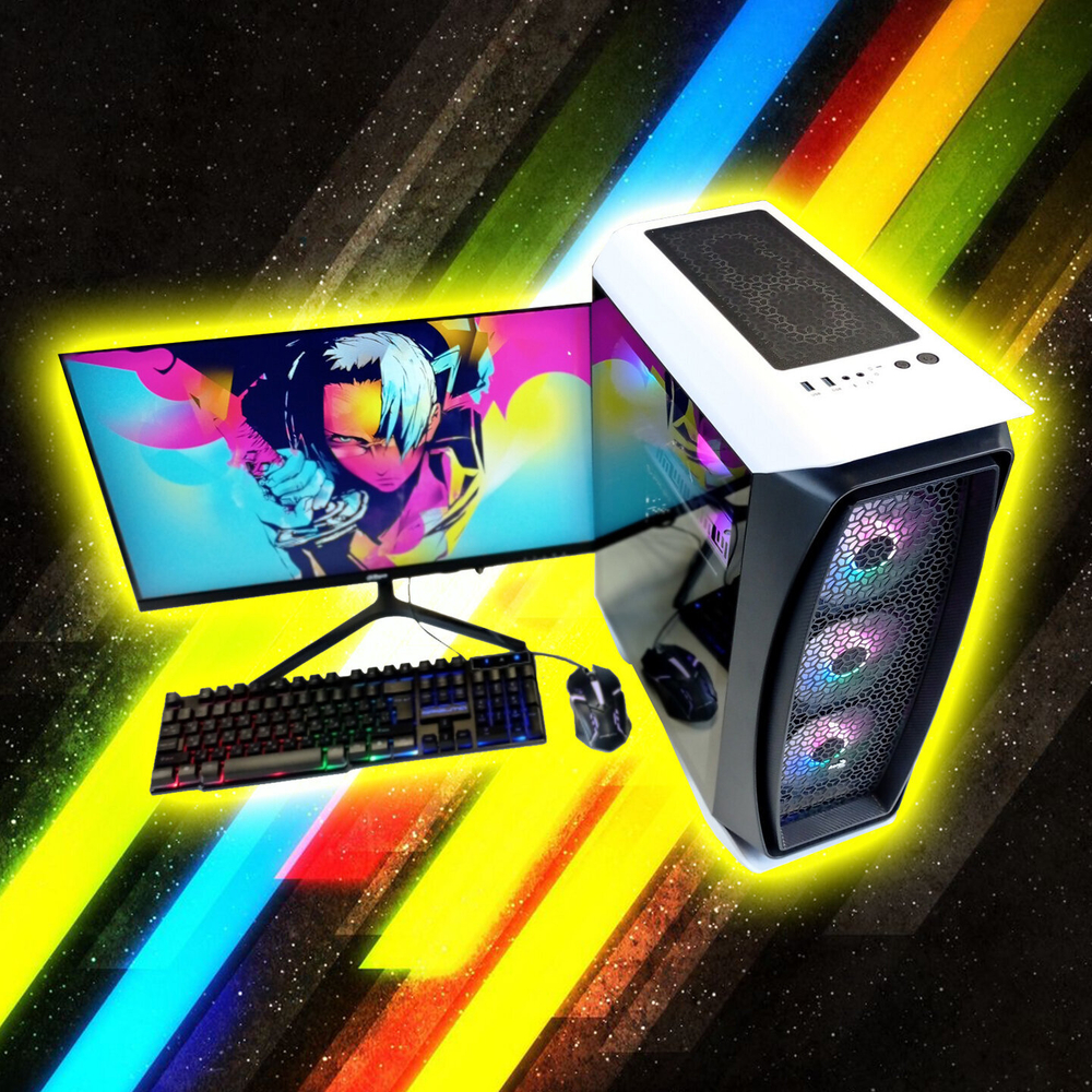 Игровой компьютер с монитором 24 дюйма, i7-10700, ОЗУ-32GB, AMD Radeon RX580 8GB, SSD 512GB, Windows 11