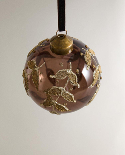 ZARA HOME ЕЛОЧНЫЙ ШАР ИЗ СТЕКЛА С УЗОРОМ «ЛИСТЬЯ», КОРИЧНЕВЫЙ