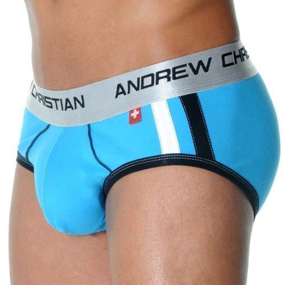 Мужские трусы брифы бирюзовые с передним пуш-ап Andrew Christian Shock Jock Racer Brief Turquoise  AC53