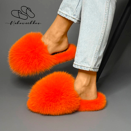 Обувь из песца| Окантовка норка | Оранжевый