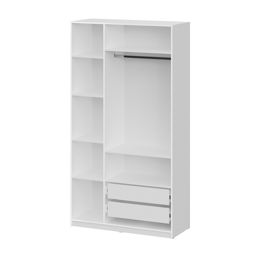 Шкаф распашной с наполнением (7 полок + 2 ящика + штанга) ШК 5 (1200), Белый