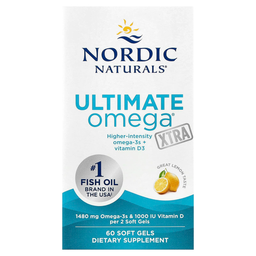 Nordic Naturals, Ultimate Omega Xtra, высокоэффективные омега-3 кислоты, со вкусом лимона, 1480 мг, 60 капсул (740 мг в 1 капсуле)