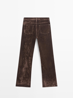 Massimo Dutti Джинсы bootcut с высокой талией и флокированным узором, шоколадный