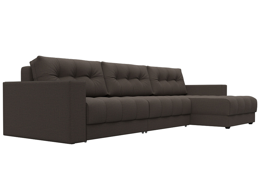 Диван угловой с декором Лига-049 НПБ Лонг, Амур 05 РОГОЖКА коричневый