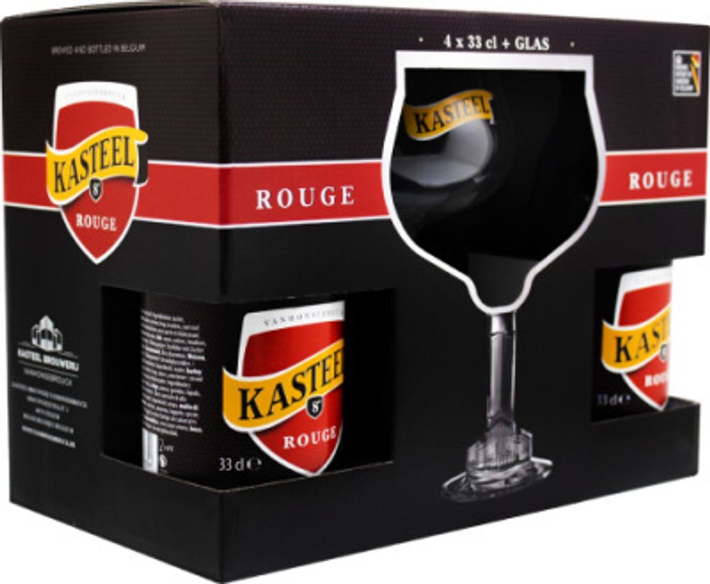 Пивной Подарочный Набор Кастель Руж / Van Honsebrouck Kasteel Rouge - 4*0.33+Бокал