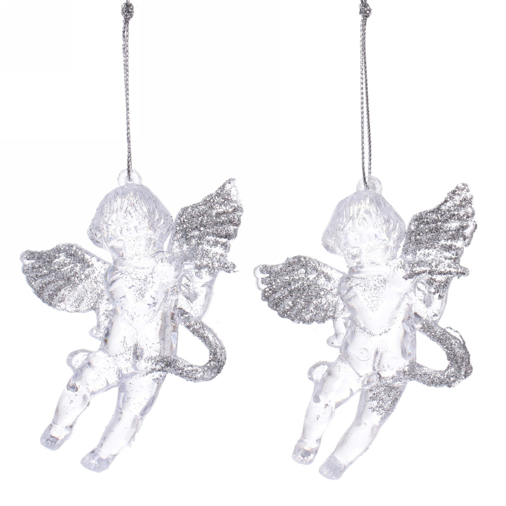 Украшение новогоднее подвесное «Купидончик» (набор 2 шт) 9*6,5 см, серебро