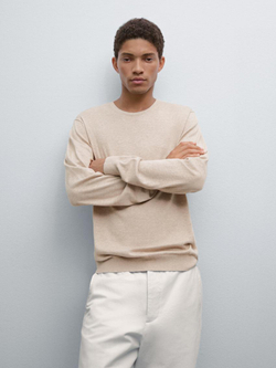 Massimo Dutti Хлопковый свитер с длинными рукавами, песочный