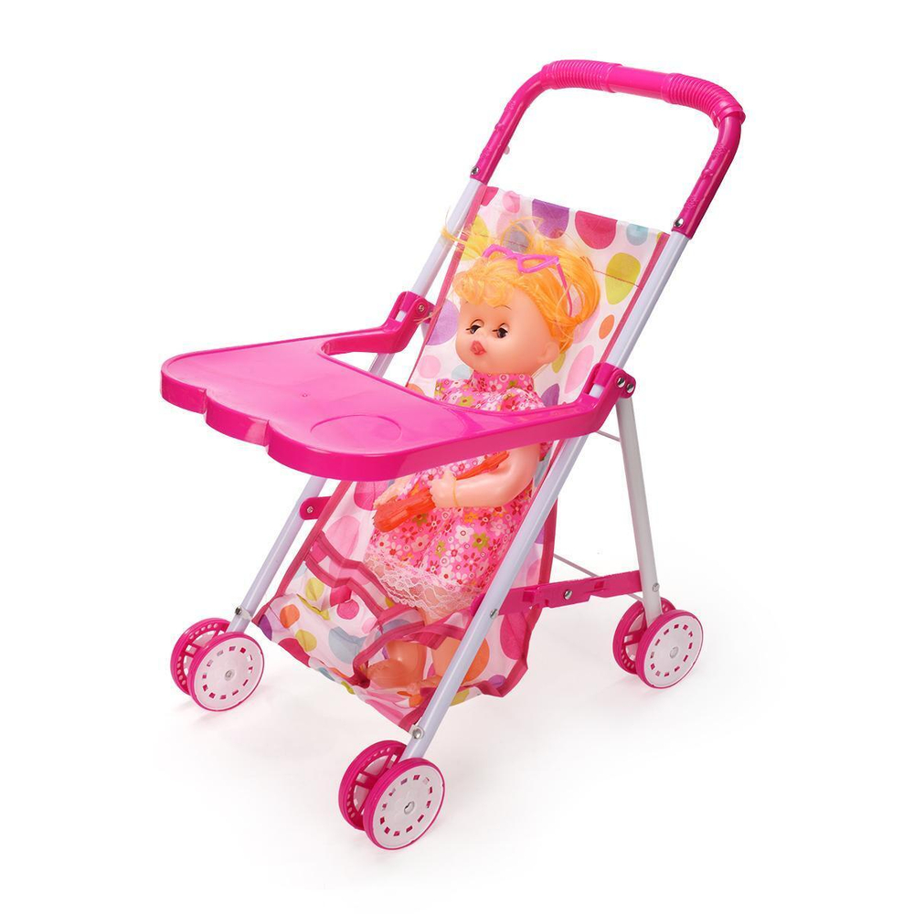 Коляска для куклы металл. сидячая с пупсом, пакет CS7877-2