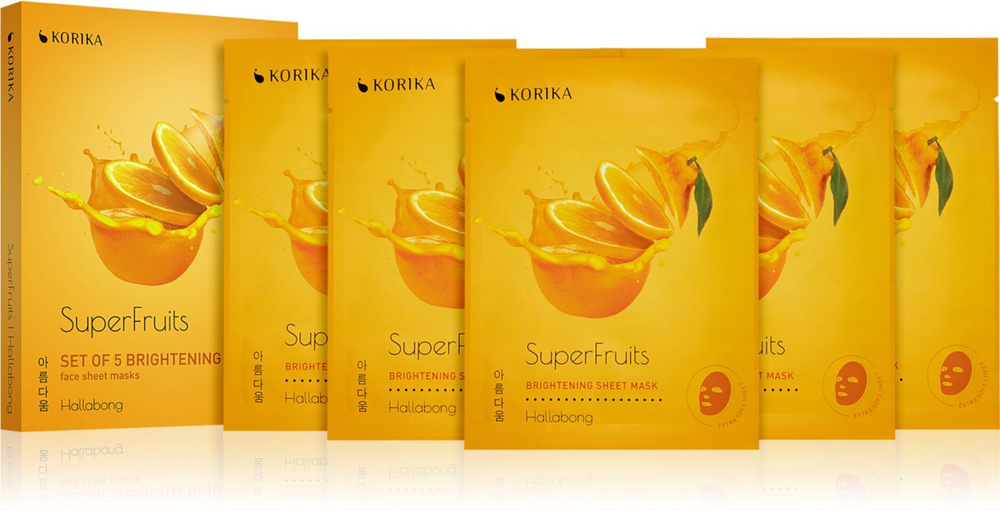 KORIKA SuperFruits Hallabong - Set of 5 Brightening Face Sheet Masks - набор масок для лица Hallabong по сниженной цене (с осветляющим эффектом) /   / GTIN 2800010655102