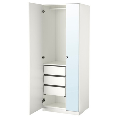 Распашной шкаф PAX FORSAND VIKEDAL IKEA  двухсекционный (с зеркалом) (белый)  100*50*260