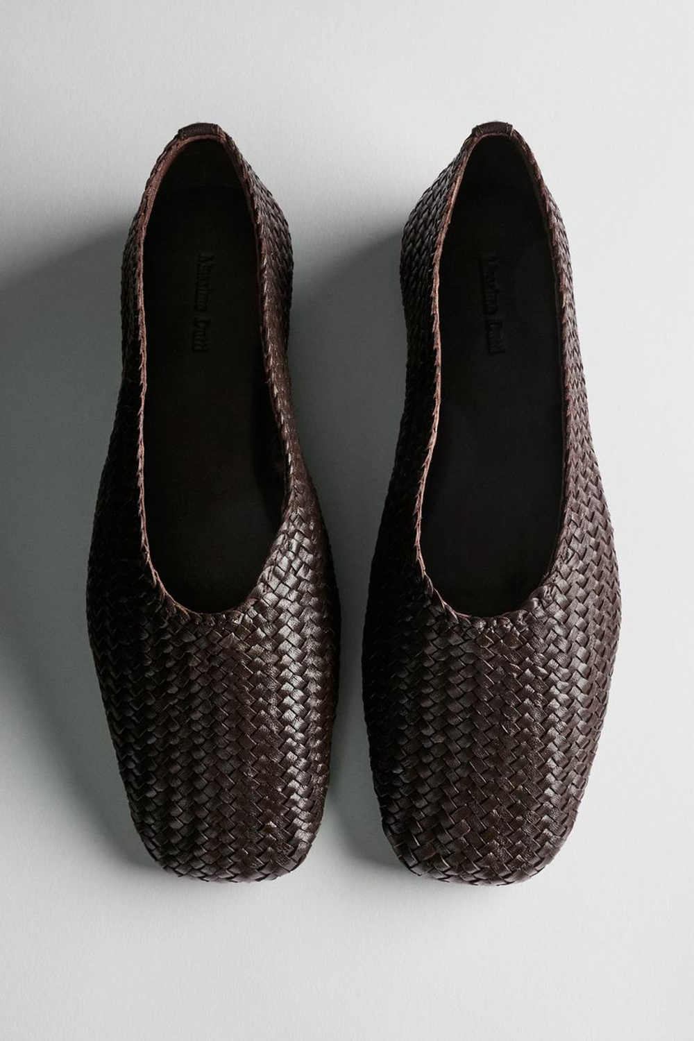 Massimo Dutti Плетёные кожаные балетки, коричневый