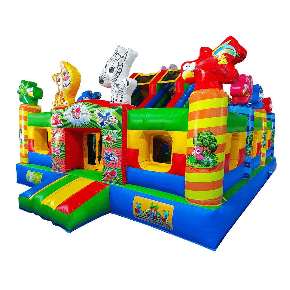 Коммерческий надувной батут «Звериный мир» с горкой и аркой, 6*5*4.2 м.