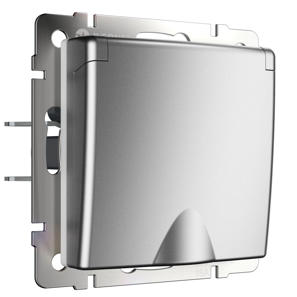 Розетка влагозащ. с зазем. с защит. крышкой и шторками (серебряный матовый)