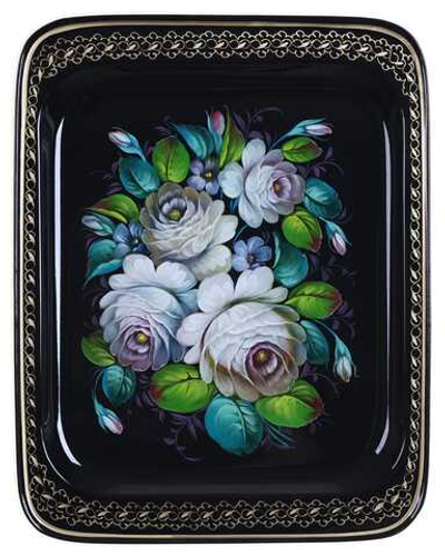 Жостовский поднос декоративный, размер 33х26 см (A13), металлический