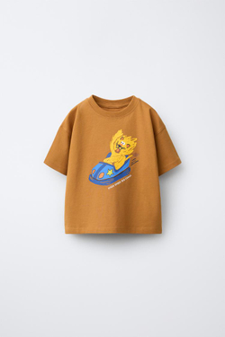 ZARA ФУТБОЛКА С ПРИНТОМ, ОХРА